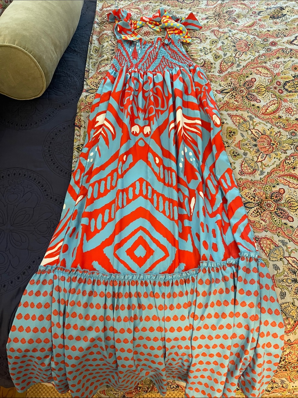 Blue & Red Patterned Maxi Sundress